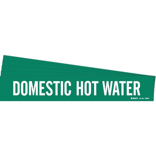 DOMESTIC HOT WATER Pipe Marker Style 1 Polyester White on Green 1 per Card, 5 PK